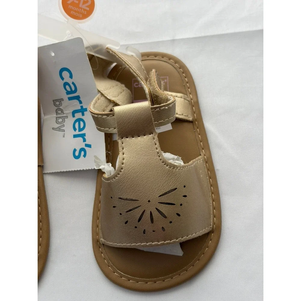 Carter's Sandals Baby Girl 4 Gold NEW Metallic Laser Cut Sunburst CR07304 Summer